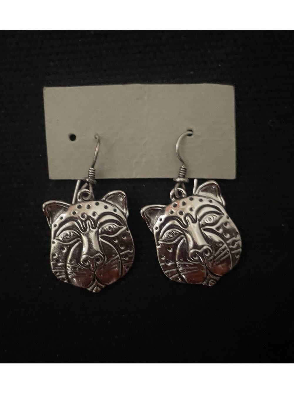 Vintage Laurel Burch Cheetah Cat Earrings Dangle Silver Tone Animals
